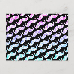 Funny Pink Blue Floral Damask Moustache Pattern Postcard