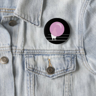 Funny Pink Bubble Gum Bird On a Wire Black 6 Cm Round Badge