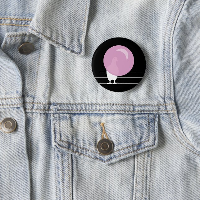 Funny Pink Bubble Gum Bird On a Wire Black 6 Cm Round Badge (In Situ)