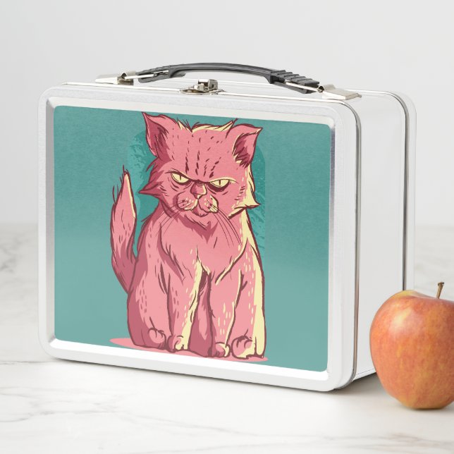 Funny Pink Cat Metal Lunch Box (In Situ)