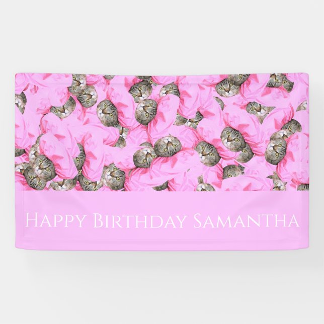 Funny Pink Cat Pattern  Banner (Horizontal)