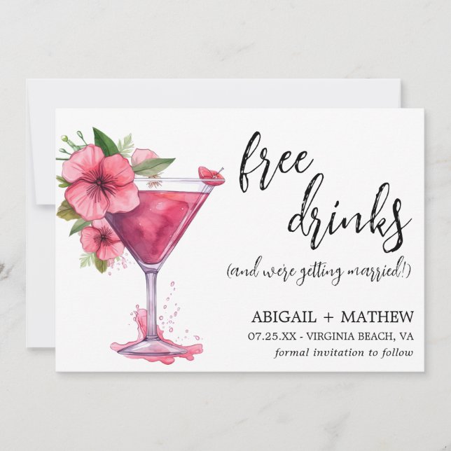 Funny Pink Cocktail Trendy Modern Photo Wedding  Save The Date (Front)