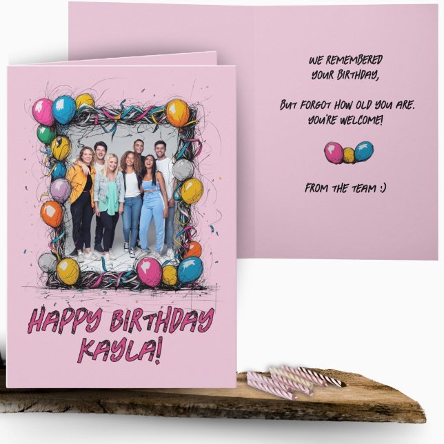 Funny Pink Custom Photo Birthday Card Group Team  (Creator Uploaded)