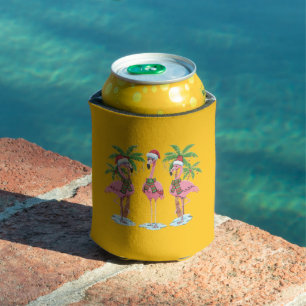 Funny Pink Flamingo "Dreaming of a Pink Christmas Can Cooler