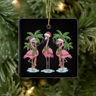 Funny Pink Flamingo "Dreaming of a Pink Christmas Ceramic Ornament