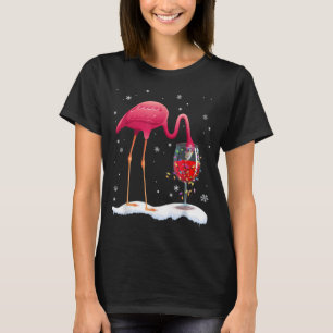 Funny Pink Flamingo Drink Wine On Christmas Xmas G T-Shirt