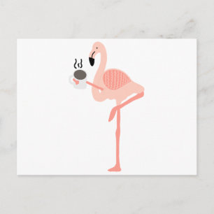 Funny Pink Flamingo Drinking Coffee Postcard