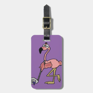 Funny Pink Flamingo Golfing Art Luggage Tag