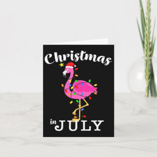 Funny Pink Flamingo In Santa Hat Christmas In July Card