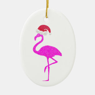 Funny pink flamingo Santa Hat Christmas Chrismukka Ceramic Tree Decoration