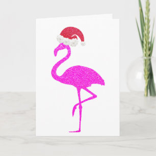 Funny pink flamingo Santa Hat Christmas Chrismukka Holiday Card