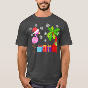 Funny Pink Flamingo Santa Hat Merry Christmas In J T-Shirt