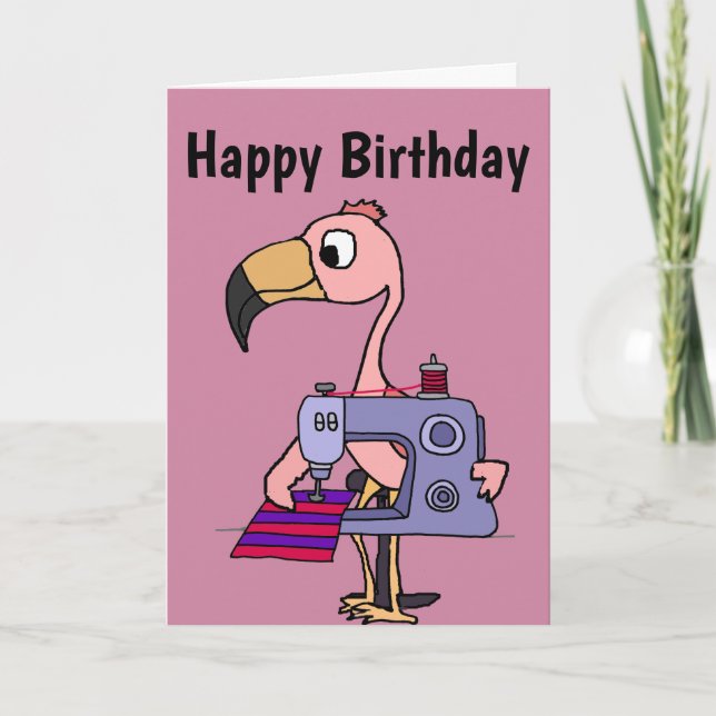 Funny Pink Flamingo using Sewing Machine Card (Front)