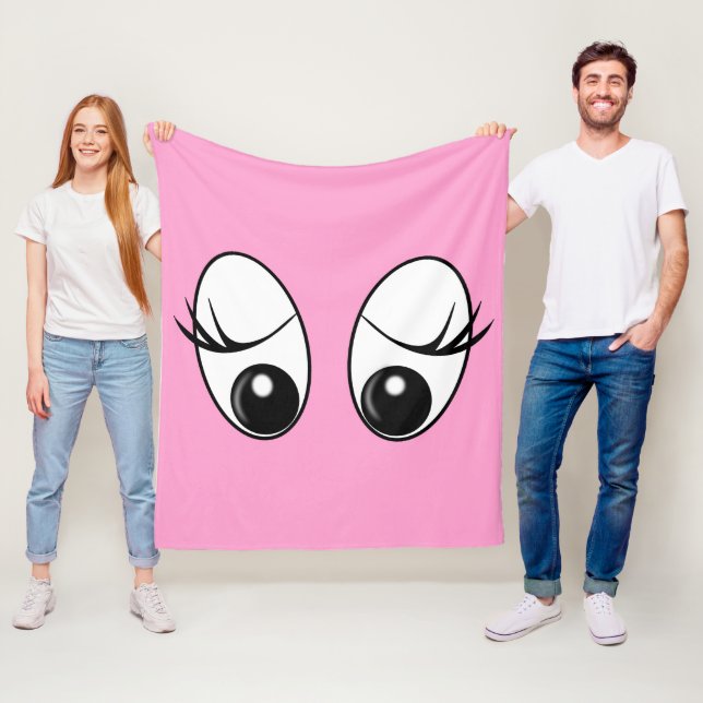 Funny Pink Fleece Blanket with Surprised Eyes (In Situ)
