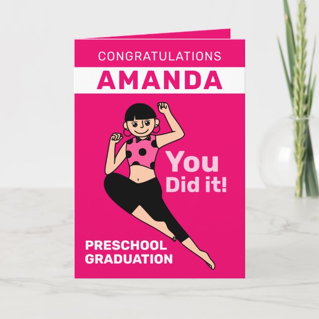 Funny Pink Girl Preschool Graduation Card (Front)