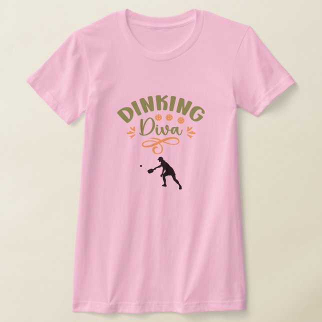 Funny Pink Green Orange Dinking Diva Pickleball T-Shirt (Laydown)