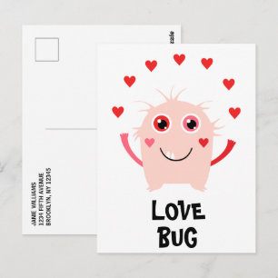 Funny Pink Love Bug Hearts Valentine's Day Postcard