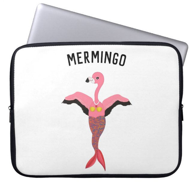 Funny Pink Magical Mermaid Flamingo Mermingo Laptop Sleeve (Front)
