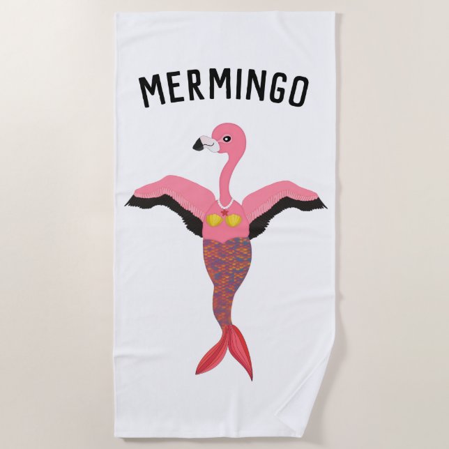 Funny Pink Mermingo Flamingo Mermaid Summer Towel (Front)