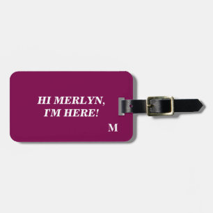 Funny Pink Monogram Wine Red Purple Typography Luggage Tag