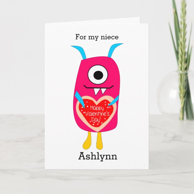 Funny Pink Monster Happy Valentine's Day Holiday Card (Front)