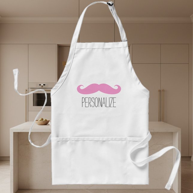 Funny pink moustache apron for men women and kids (pink mustache apron)