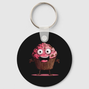 Funny Pink Muffin Face for Cupcakes and Muffins Key Ring