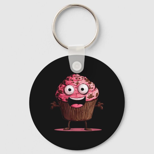 Funny Pink Muffin Face for Cupcakes and Muffins Key Ring (Front)