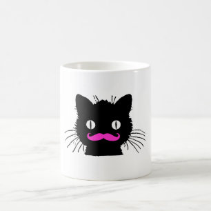 FUNNY PINK MUSTACHE VINTAGE BLACK CAT COFFEE MUG