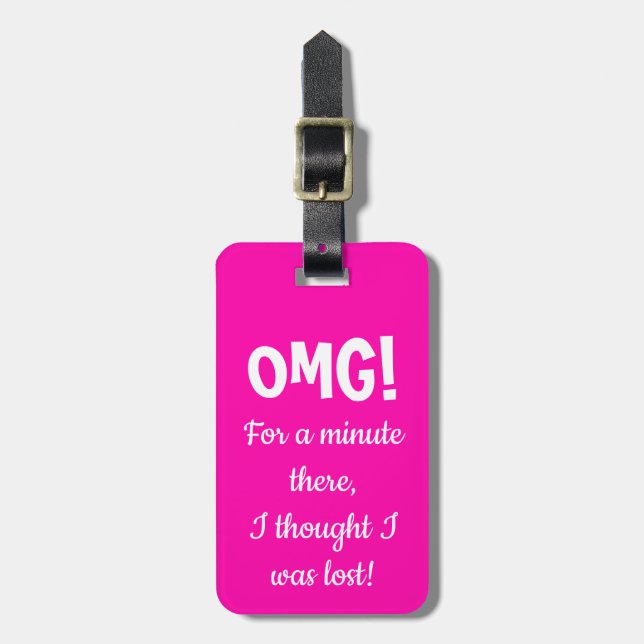 Funny Pink OMG luggage tag (Front Vertical)