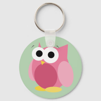 Funny Pink Owl - Green Keychain