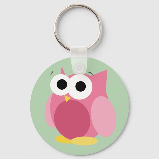 Funny Pink Owl - Green Keychain (Front)