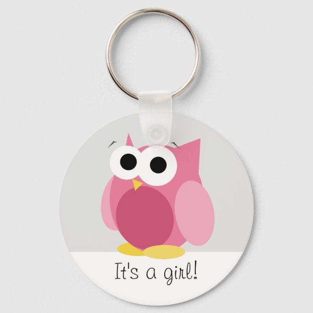 Funny Pink Owl - It's a girl! - Keychain (Front)