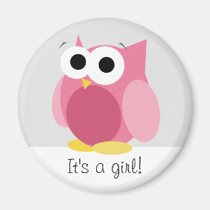 Funny Pink Owl - It's a girl! - Magnet