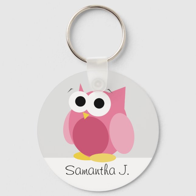 Funny Pink Owl - Personalised Keychain (Front)