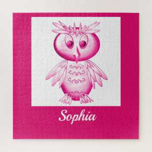 Funny Pink Owl Personalised kids Jigsaw Puzzle