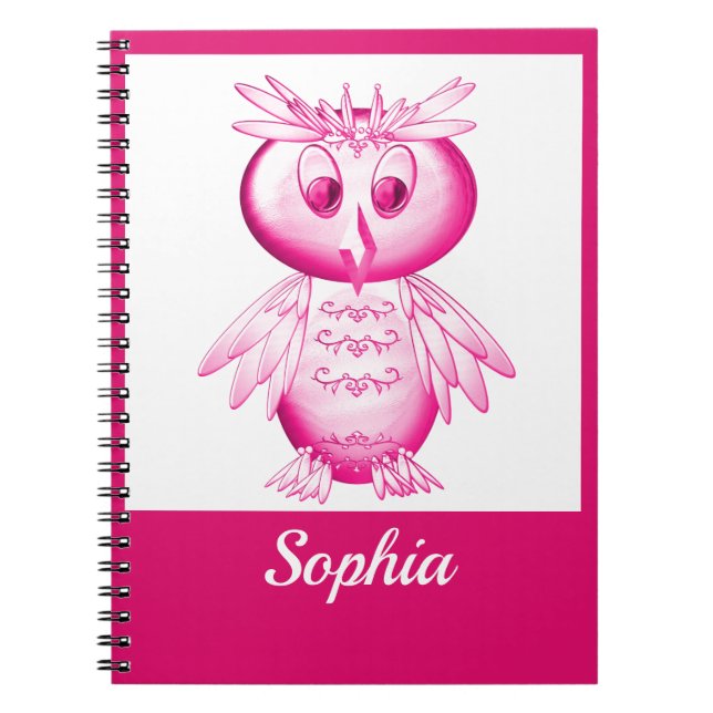 Funny Pink Owl Personalised kids Notebook (Front)