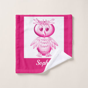 Funny Pink Owl Personalised kids Wash Cloth