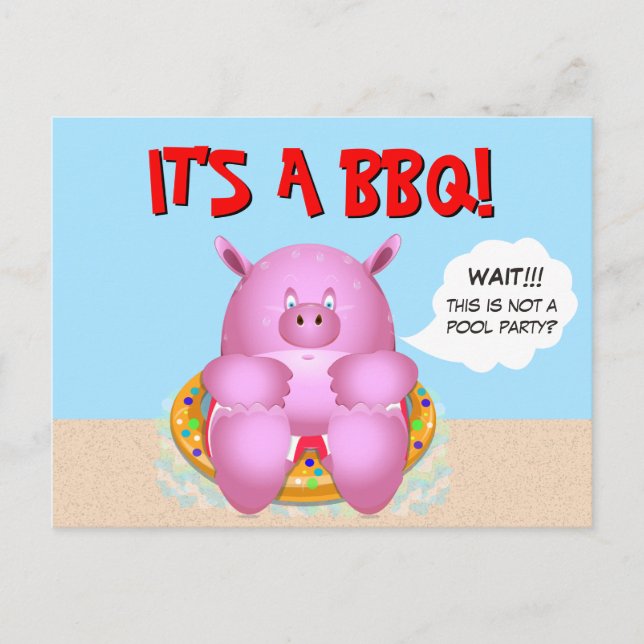 Funny Pink Pig  | Barbecue Party  Invitation Postcard (Front)