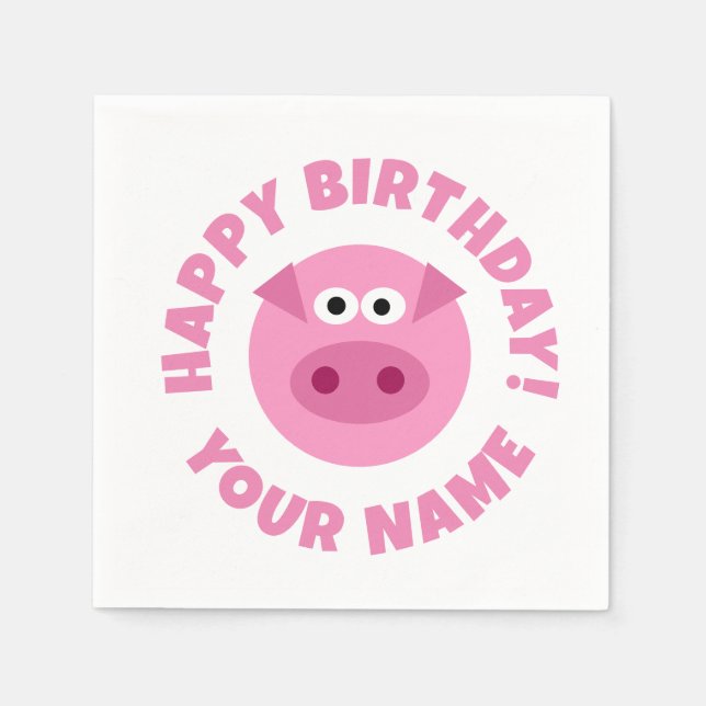 Funny pink pig cartoon paper napkins for events (Front)