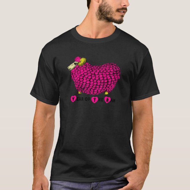 Funny Pink Ram Chinese New Year Zodiac Man Tee (Front)