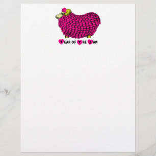 Funny Pink Ram Chinese Year Zodiac Letterhead