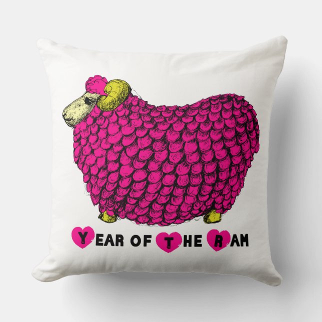 Funny Pink Ram Chinese Year Zodiac Square P Cushion (Front)