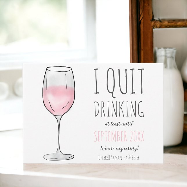 Funny pink rose wine glass quit drinking pregnancy announcement (Funny pink rose wine glass quit drinking pregnancy announcement)