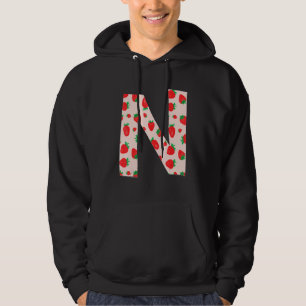 Funny Pink Strawberry Initial Monogram Letter N Gi Hoodie