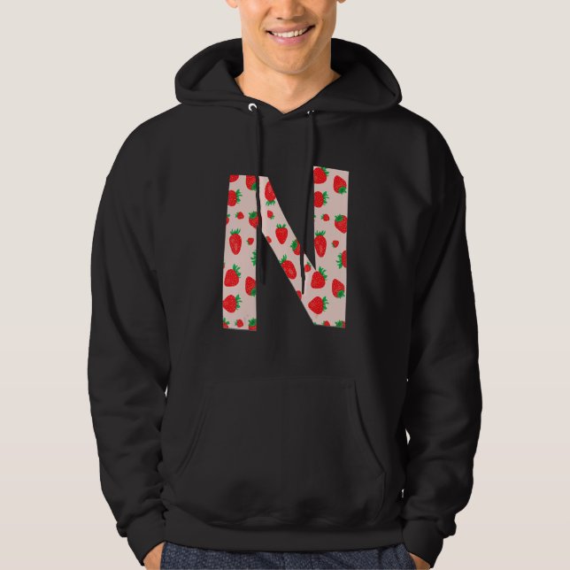 Funny Pink Strawberry Initial Monogram Letter N Gi Hoodie (Front)