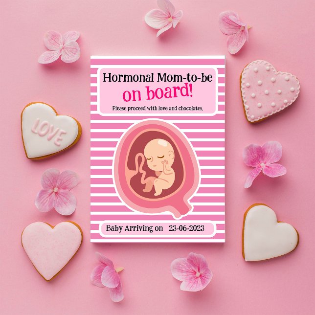 Funny Pink Stripes Pregnancy Announcement Card (Creator Uploaded)