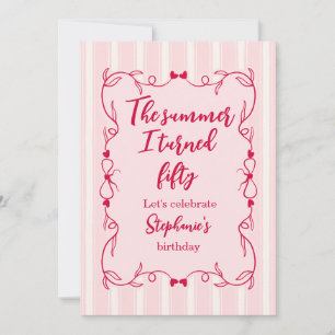 Funny Pink The Summer I Turned Fifty Birthday Invitation