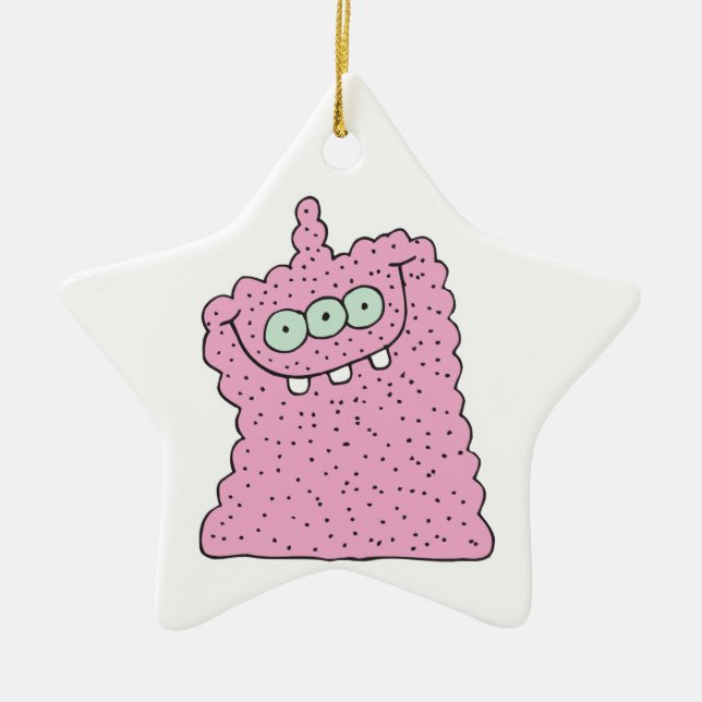 funny pink three-eyed monster ceramic tree decoration (Front)