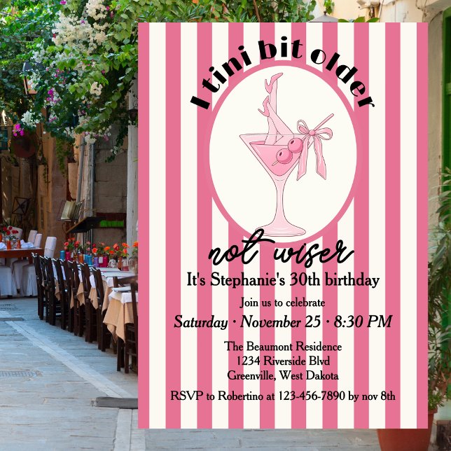 Funny Pink Tini Bit Older Not Wiser M30th Birthday Invitation (Creator Uploaded)